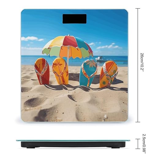 Colorful Flip Flops Beach Ball Scale for Body Weight Safe Rounded Corners Tempered Glass Digital Bathroom Scale LED Display 400lb Capacity Weight Scales with High Precision Sensors