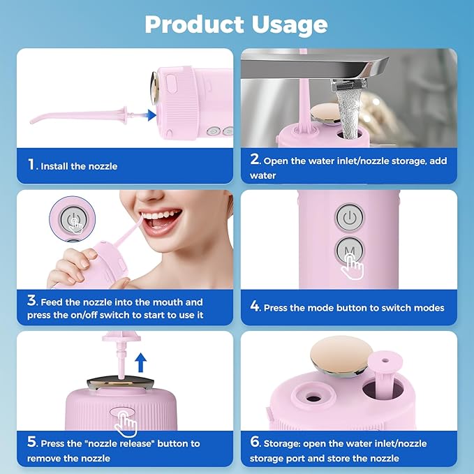 LINKEVAP Portable Water Flosser for Teeth Cleaner Pick Battery Powered Oral Irrigator for Teeth CleaningDaily Dental Care for Home and Travel180 ML Telescopic Water Tank (Light Pink)