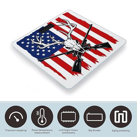 Energy Saving Scale Bathroom Weighing Scale Smart Scale for Body Weight Digital Hunting Deer USA American Flag Black
