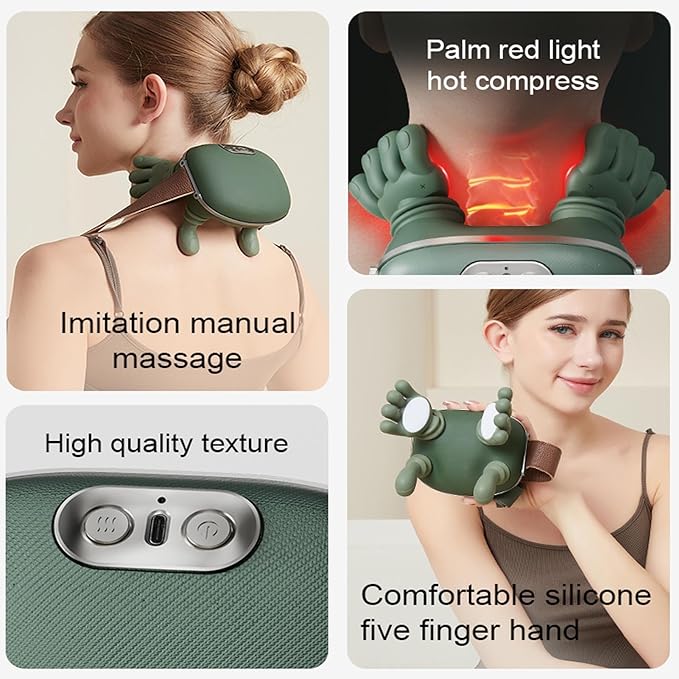 Bionic Heated Massager Master Tissue Shiatsu Electric Massage for ShoulderMassage Neck with 4D Kneading Ergonomic Hand-Like Design for a Professional-Grade Soothing Experience (Green)