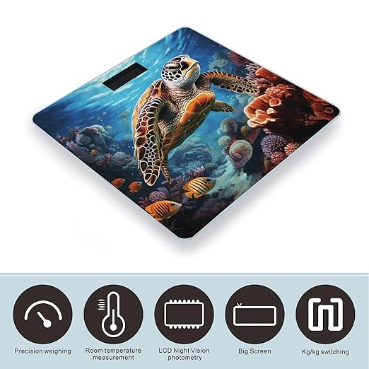 Sea Turtles Diamond Painting Scale for Body Weight Anti-Slip Digital Bathroom Scale Sturdy Toughened Glass Weighing Scales High Precision Safe Rounded Corners Smart Scales
