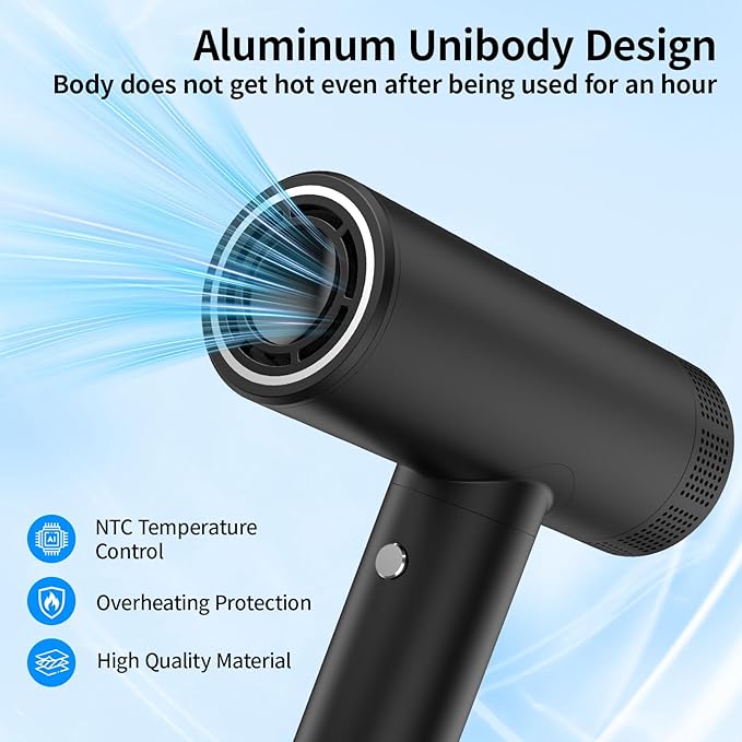 Professional High Speed Ionic Hair Dryer | Ultra-Fast Drying | Low Noise | 110000 RPM |Metal Body |Household Travel| Compact Blow Dryer with Magnetic Diffuser for Faster Drying All Hair Types