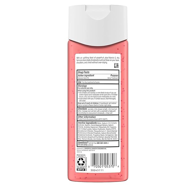 Neutrogena Body Clear Acne Body Wash Pink Grapefruit - Salicylic Acid Formula for Breakout Treatment Exfoliating Cleanser for Clear Skin 8.5 fl. oz. Bottle 3-Pack