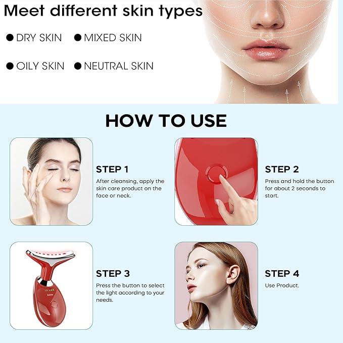Facial Massager Portable Face Neck Massager Wand for Skin Care(Red)