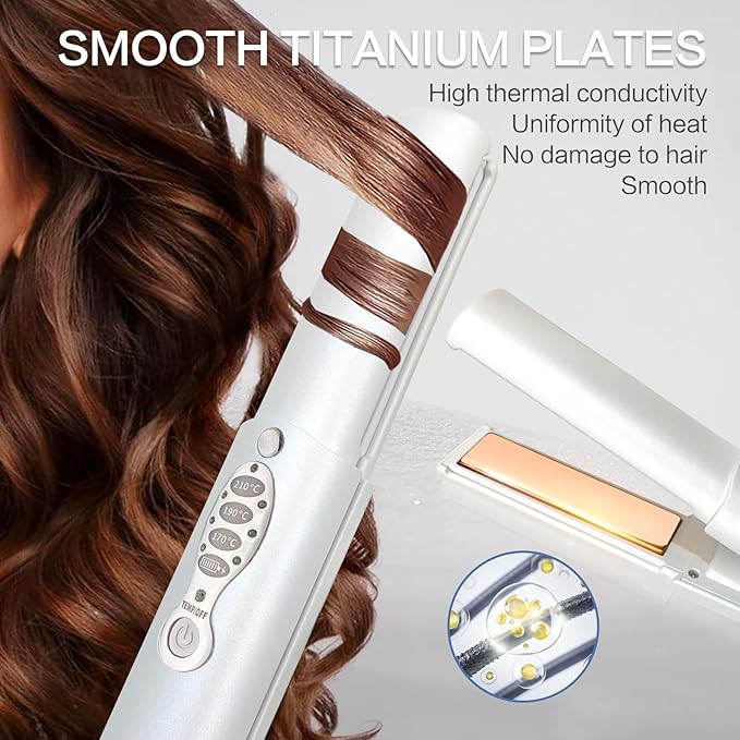 Cordless Hair Straighteners - 5000 mAh Portable Flat Iron Travel Wireless Hair Straightener 2 in 1 with Max. 210℃/410℉ Heats Up in Seconds for Thin-Long &amp Short Hair