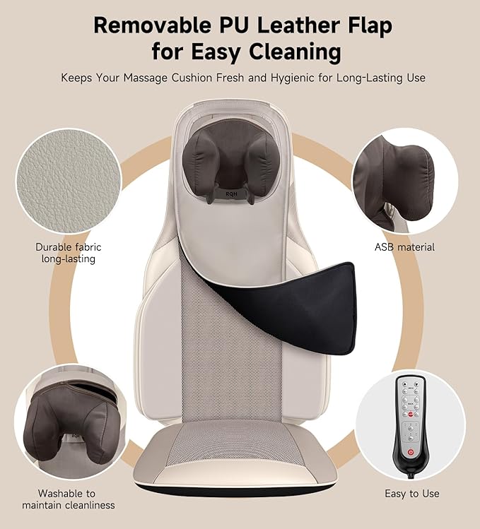 Elite Shiatsu Back &amp Neck Massage Chair Pad/Seat Cushion with Heat – 4D Kneading Vibration Compression Motorized Neck Height Lumbar Airbag Massage Premium Upholstery Deep Tissue Office Gra