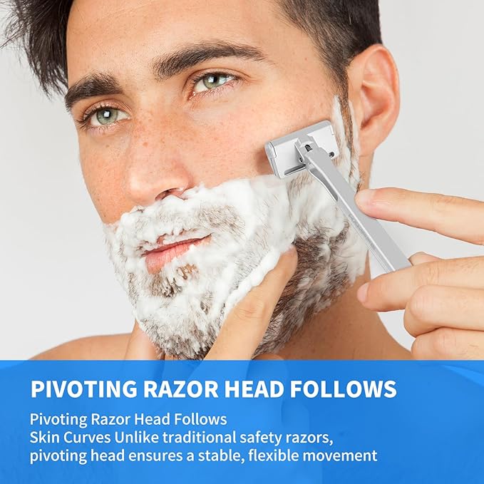 KAMPFE Upgraded Version Safety Razor Made of 6061 Aluminum Alloy Material Comfortable shavingGEM Single Sided Safetyshaver Shaver Handle for Men with Suction Cup Holder and Safety Razor Blades