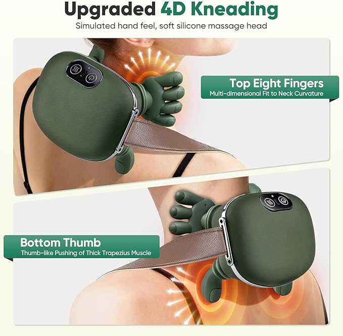 Siasoo Heated Neck Massager-Wireless Portable Shiatsu Neck and Shoulder Deep Tissue 4D Kneading Massage Pillow Simulated Human Hand Design for Muscle Relax Massager New Years Eve Valentine's Day Gift