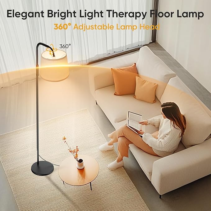 Light Therapy Lamp 10000 Lux Daylight Lamp with Remote &amp Touch Control Adjustable Color/Brightness/Timer Therapy Light Floor Lamp with Linen Shade for Bedroom Office Living Room