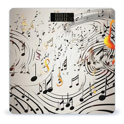 Music Notes Print Weight ScaleClear LED Display Bathroom Digital Weighing ScaleTempered Glass Digital Bathroom Scale for Body Weight Capacity Up to 400 Lbs