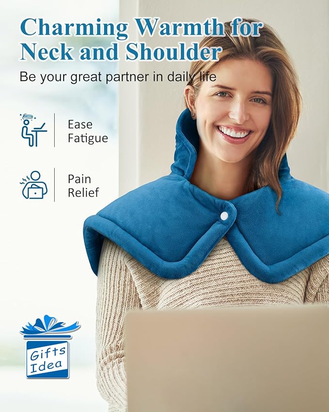 Heating Pad for Neck Shoulders Back Weighted Heated Wrap Electric Neck Shoulder Heating Pads 6 Heat Settings 4 Auto-OffMothers Day Gifts for Mom Anniversary Birthday Gifts for Women Men Dad Blue
