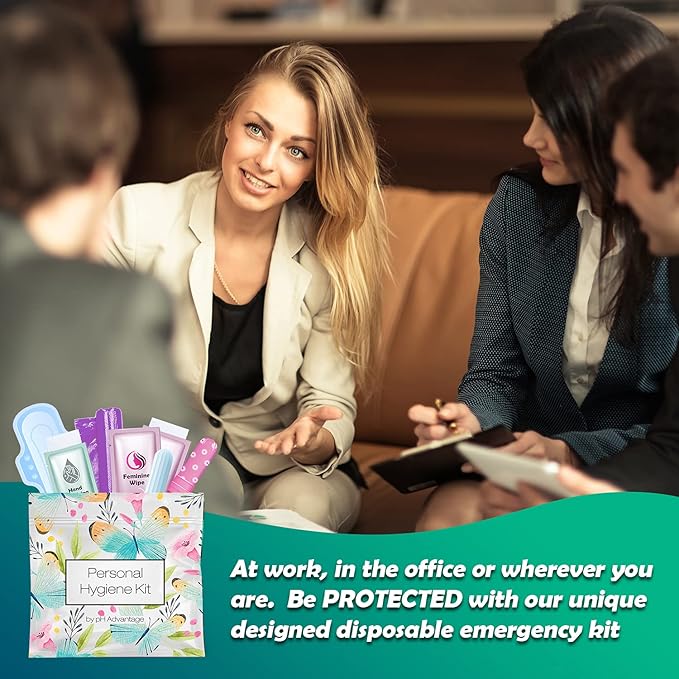 Menstrual Kit All-in-One 10 Pack | Convenience on The Go | Period Kit Pack for Travelling Tweens &amp Teenager | Individually Wrapped Feminine Hygiene Product (Butterflies)