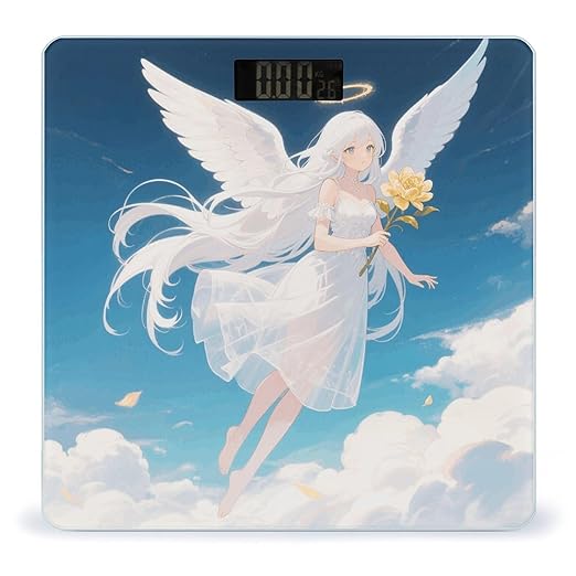 White Haired Angel Weight Scale Cute Bathroom Scale for Body Highly Accurate Digital Weighing Machine for People Compact LCD Display Scales with Sturdy Toughened Glass Scales