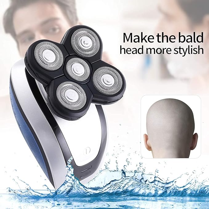 Electric Shaver for Men 5 in 1 Head Shavers for Bald Men Electric Rotary Razor Beard Trimmer Grooming Kit Waterproof Faster-Charging USB Rechargeable