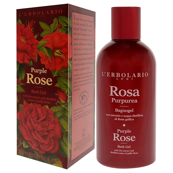 L'Erbolario Shower Gel – Moisturizing Body Wash for Daily Cleansing – Softening Body Soap with Sophisticated Floral Fragrance - Purple Rose - 8.4 oz