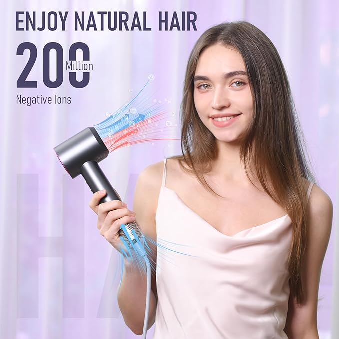 Hair Dryer 1800W Fast Drying Blow Dryer with 160000 RPM High-Speed Brushless Motor Low Noise Hairdryer with Magnetic Attachments for Home Salon Travel