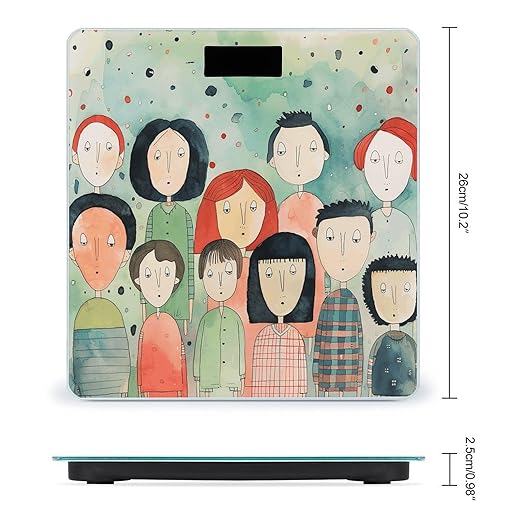 Primitive Art Style Scale for Body Weight Anti-Slip Tempered Glass Digital Bathroom Scales Clear LCD Display Weighing Scale Safe Rounded Corners Smart Scales