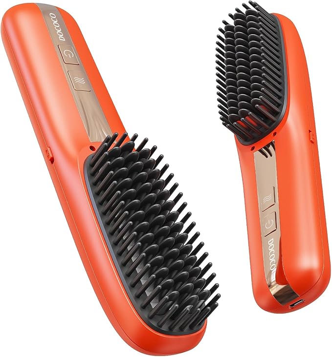 Cordless Hair Straightener Brush DOCOCO Straightening Brush with Adjustable Temperature Heat Brush Hair Straightener for Smooth Anti Frizz Hair Thick Curly Hair Brush Straightener for Women