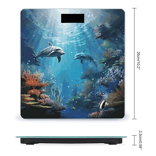 Blue Ocean Underwater Fish Bathroom Scale for Body Weight Bathroom Digital Electronic Weighing Scale with Back Lit LED Display Sturdy Tempered Glass Weight Watchers Scales 400lb