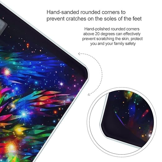 Bright Beautiful Colorful Art Scale for Body Weight Safe Rounded Corners Tempered Glass Digital Bathroom Scale LED Display 400lb Capacity Weight Scales with High Precision Sensors