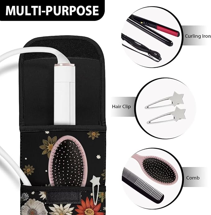 GLENLCWE Butterfly Daisy Hair Straighteners Case Storage Bag Heat Resistant Neoprene Curling Iron Holder Travel Case Portable Curling Iron Organizers Hair Accessories 2 PCS