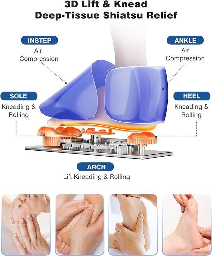 KNQZE Shiatsu Foot Massager with Heat and Remote 2026 Upgraded Lift-Arch Design 3D Deep Kneading Relief for Plantar Fasciitis and Foot Pain Fits Up to Men Size 14 Ideal Gift for Mom Women Men