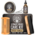 Viking Revolution - Ultimate Beard Kit Spiced Vanilla - Beard Grooming Kit for Men with Beard Brush Beard Comb Beard Balm Beard Oil Beard and Moustache Scissors - Husband Gifts for Men