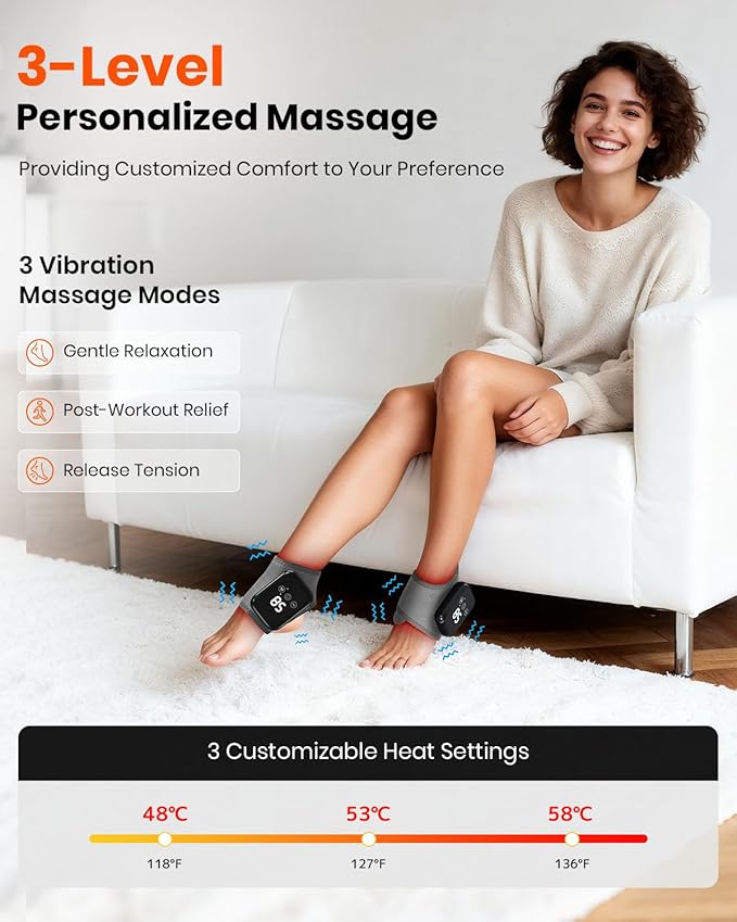 Foot Renew Massager for Neuropathy 3-in-1 Cordless &amp Portable Foot and Ankle Massager for Heel Arch &amp Ankle Relief 3-Level Vibration &amp Heat Ideal Gift Includes Extension Strap (Gray 2