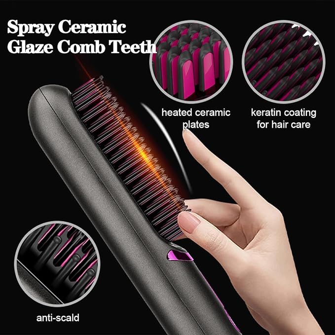 Hair Straightener Fast Heating Cordless Curling Comb for Travel Straightener Portable Anti-Frizz Styling Straightener for Salon Home Barbershop