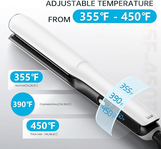 2 in 1 Professional Hair Straightener &amp Curler Titanium Plates with Cool Air Fan 3 Temp Settings (355℉-450℉) Negative Ion for Curly/Thick Hair Essential Oil Diffuser Clips &amp Aromatherapy
