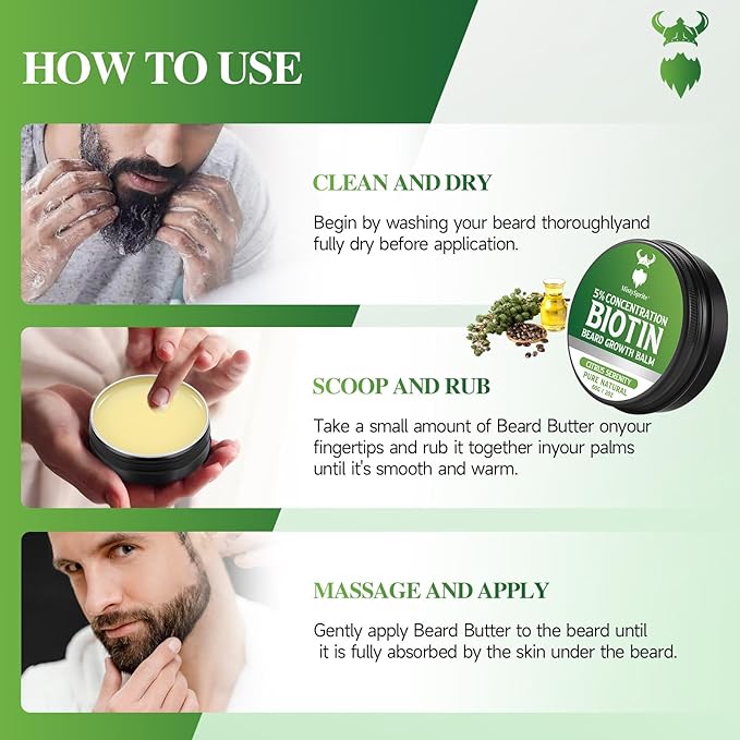 Beard Balm 5% Concentration Biotin Beard Balm for Men (2 oz) - Natural Mens Beard Oil with Castor OilArgan Oil Jojoba Oil and VitaminThickening for BeardBeard Growth Softener