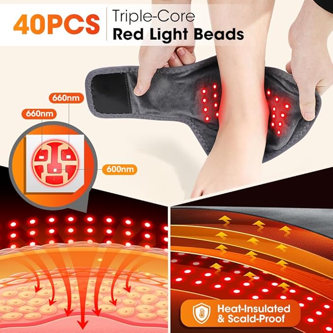 3 in 1 Foot Massager with Heat Red Light Triple Therapy Cordless Portable Ankle Massager 3 Vibration Modes 3 Heat Levels 5 Intensity Levels for Circulation Plantar Fasciitis (Pack of 1)