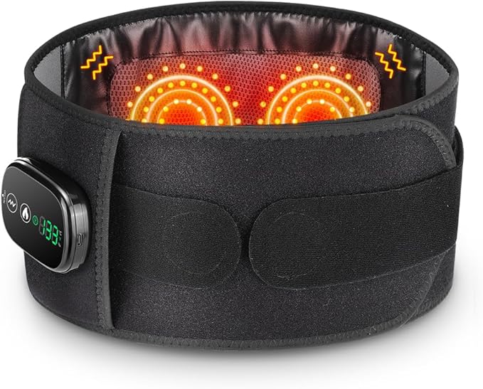 Cordless Heating Pad with Massager Back Brace Heating Pad for Back Pain Relief Heated Back Support Belt with 3 Heating &amp Vibration Modes Rechargeable Low Back Massager for Women Men