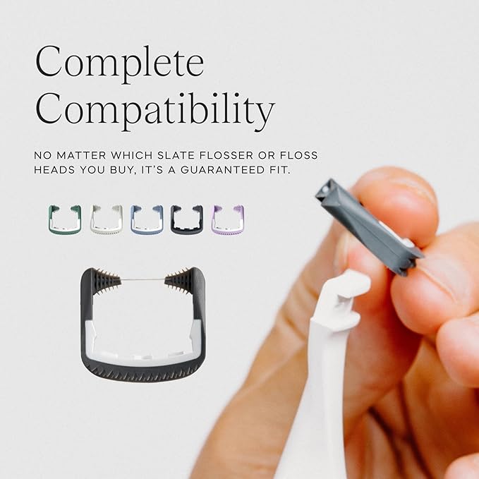 Slate Flosser Mini - Reusable Floss Pick with Gum Brush &amp Tongue Scraper Dentist-Invented PFAS/PTFE-Free Travel-Ready | White &amp Blue Nano-Hydroxyapatite (nHa) Mini Flosser 2-Pack