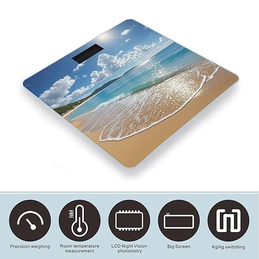 Beach Theme Bathroom Scale Digital Weight Scale Precision 400 Lbs Weighing Scales Large with LCD Backlight Display BMI Measures