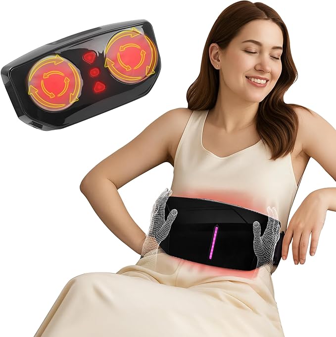 Dual Kneading Disc Abdominal Massager with Heat - Stomach Massager for Digestion Belly Cellulite Machine for Flattening Belly &amp Muscle Relief Relieves Discomfort Caused by Period Cramps Gas (bl