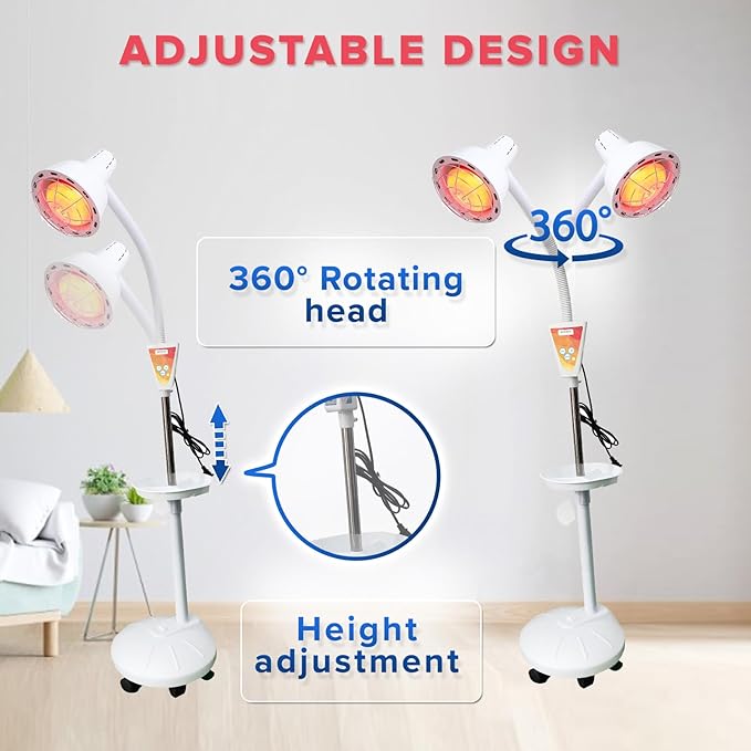 Infarex Stand-up Infrared Lamp | 275W Red Light Therapy Heat Bulb 3000h 110V | Rotating Adjustable Portable | Pain Relief Muscle Aches | Home Spa Dermatology Clinic Beauty Salon