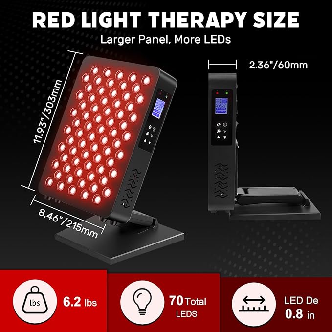 3 Modes Red Light Therapy Panel for Body &amp Face 70 RED+NIR LEDs Multifunctional Panel with Mode Timer Brightness and Frequency Adjustment Infrared Light Therapy for Skin Care Recovery Sleep