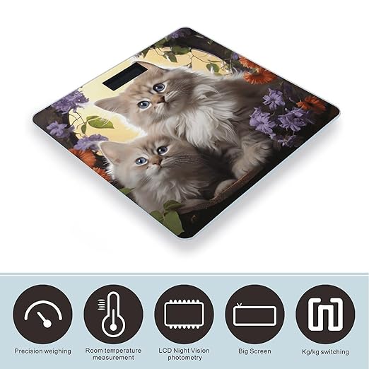 Cat Flowers Bathroom Scale Ultra-Bright Liquid Crystal Screen Weight Scale Accurate Bathroom Body Scales for Body Weight Bathroom Pet Home Bedroom Gift-Giving