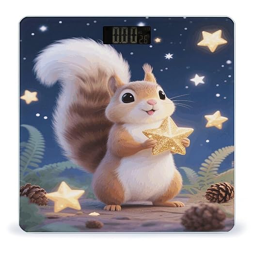 Cute Squirrel Star Weight Scale Cute Bathroom Scale for Body Highly Accurate Digital Weighing Machine for People Compact LCD Display Scales with Sturdy Toughened Glass Scales