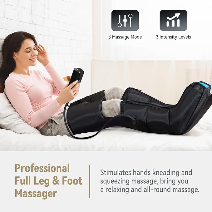 FIT KING Air Compression Leg and Foot Boots Massager for Circulation from Foot to Thigh to Relieve Pain Swelling Edema - Pressure Sensor &amp LCD Display &amp 3 Timer Optional