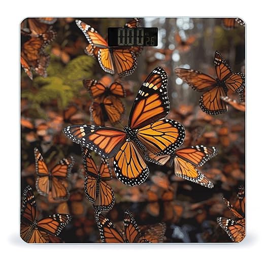 Monarch ButterfliesScale for Body Weight with LCD High Precision Weighing Scales Fashion Sturdy Tempered Glass Weight Scales Easy-to-Read Digital Bathroom Scale for Daily 400lb