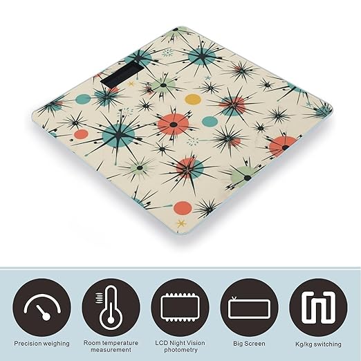Atomic Stars Retro Pattern Bathroom Scale Rounded Smart Scale for Body Weight Automatic Power On/Off Weight Scales Accurate Bathroom Digital Scales for Pet Home Bedroom Kitchen