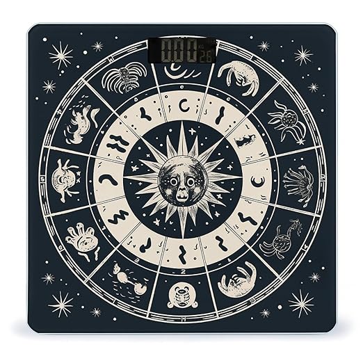 Astrological Sign Scale for Body Weight Anti-Slip Sturdy Tempered Glass Weighing Machine Highly Digital Accurate Bright LCD Bathroom Scale for Household Gift