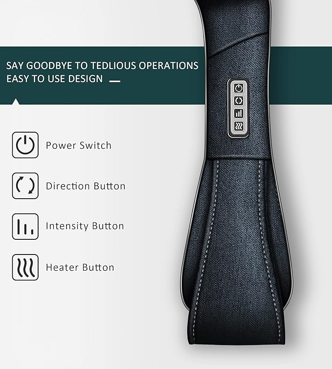 Mo Cuishle Shiatsu Neck and Back Massager with Heat – Deep Kneading for Shoulder and Neck – Ideal Gift for Men Women Mom Dad Him &amp Her – Perfect for Christmas Mother's Day Father's Day Birth