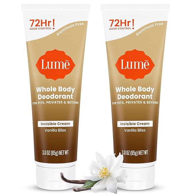 Lume Whole Body Deodorant - Invisible Cream Tube - 72 Hour Odor Control - Doctor Developed - Aluminum Free Baking Soda Free and Skin Loving - 3.0 Ounce (Pack of 2) (Vanilla Bliss)