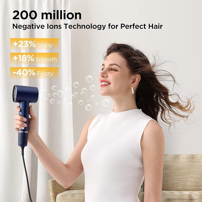 Hair Dryer 110 000 RPM Air-Sonic Blow Dryer with High-Speed Brushless Motor Cool Care Dry Display &amp 200 Million Negative Ionic PARWIN PRO BEAUTY 1875W Hairdryer for Home TravelPrussian Blue