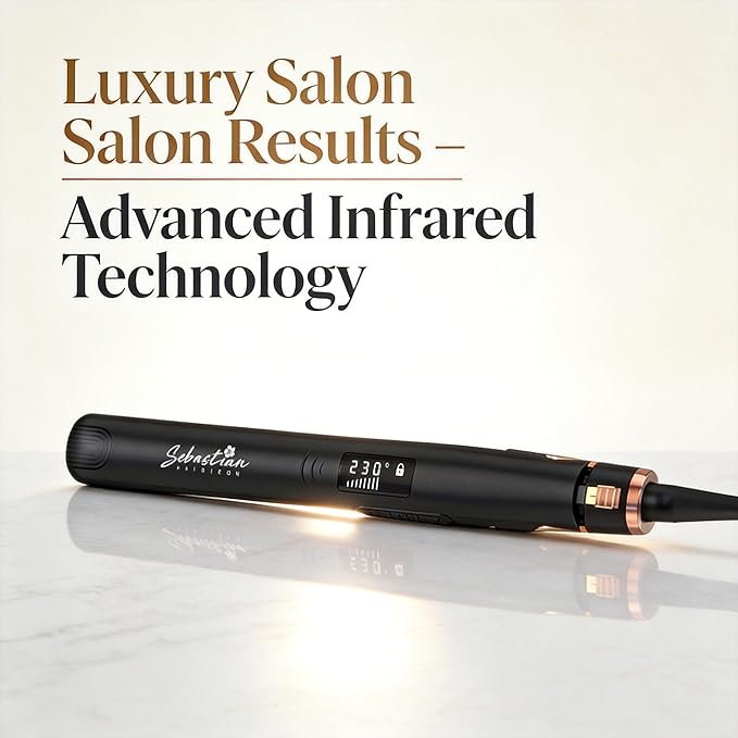 Flat Iron Hair Straightener and Curler 2-in-1 – Ceramic &amp Titanium Slim Plates – Dual Voltage – Professional Anti-Frizz Styling Tool – Sebastian Hair Iron