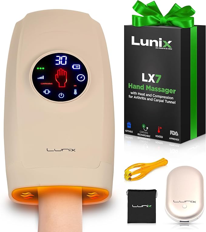 Lunix LX7 FSA Carpal Tunnel &amp Wrist Pain Relief Device Heated Air Compression Hand Massager for Arthritis Mothers Day Gifts for Women &amp Mom Touchscreen Sand Beige