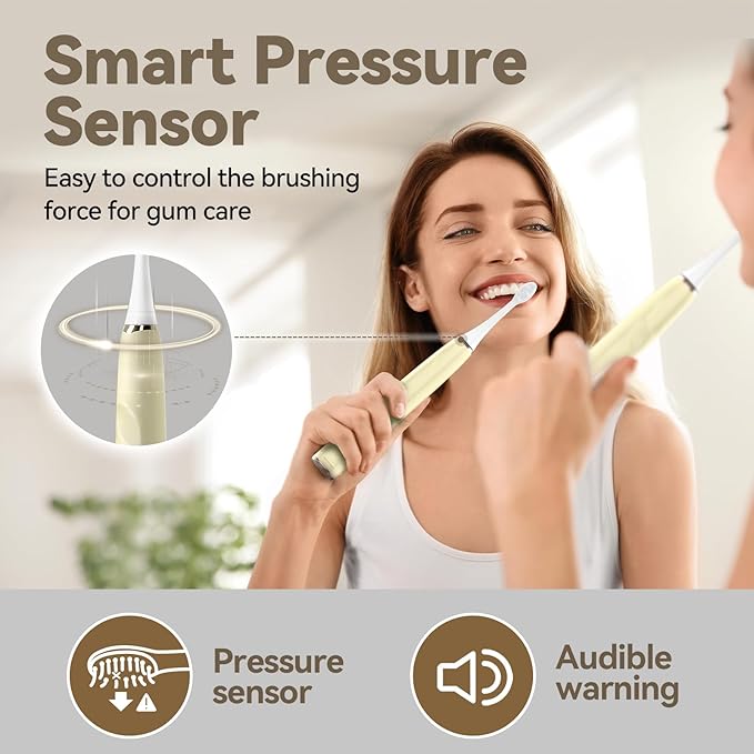 SEAGO Electric Toothbrushes for Adults Rechargeable Toothbrushes with 8 Brush Heads5 Modes Toothbrush with Pressure SensorSonic ToothbrushSG-2753(Beige)